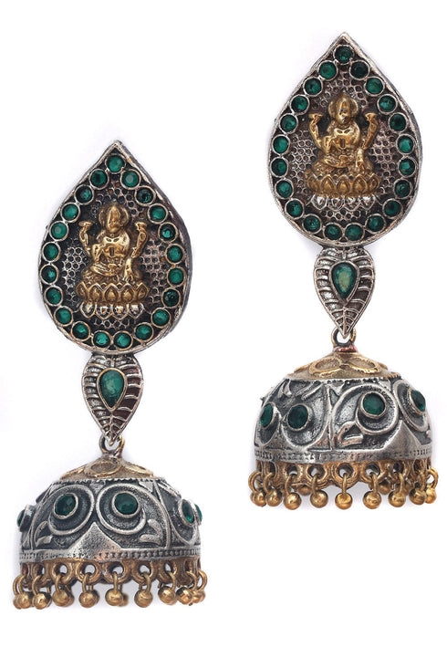 Silver Look Alike Stone Studded Temple Jhumka Style Earrings 20g